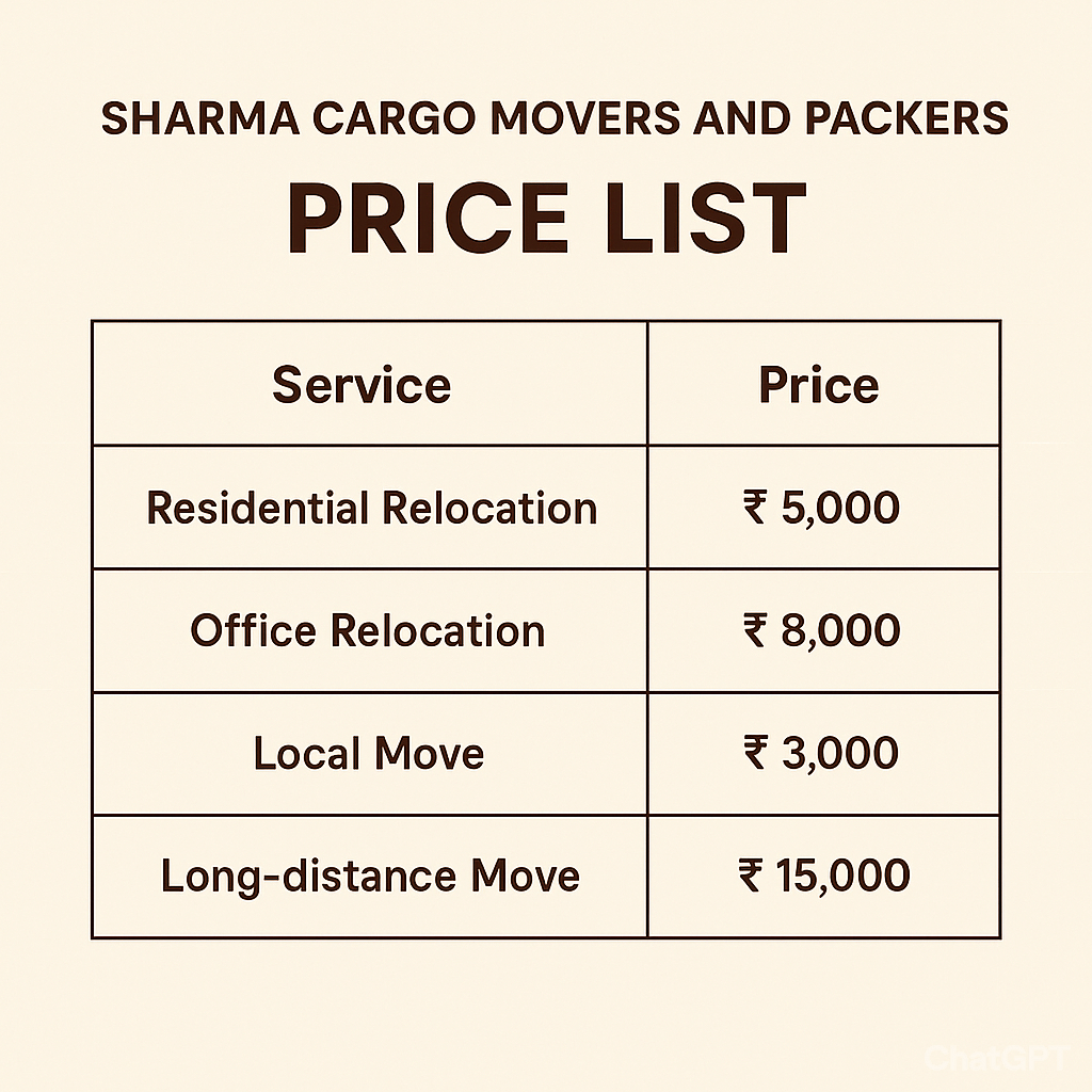 Packers and Movers in Sector 20-B Chandigarh price list (1)