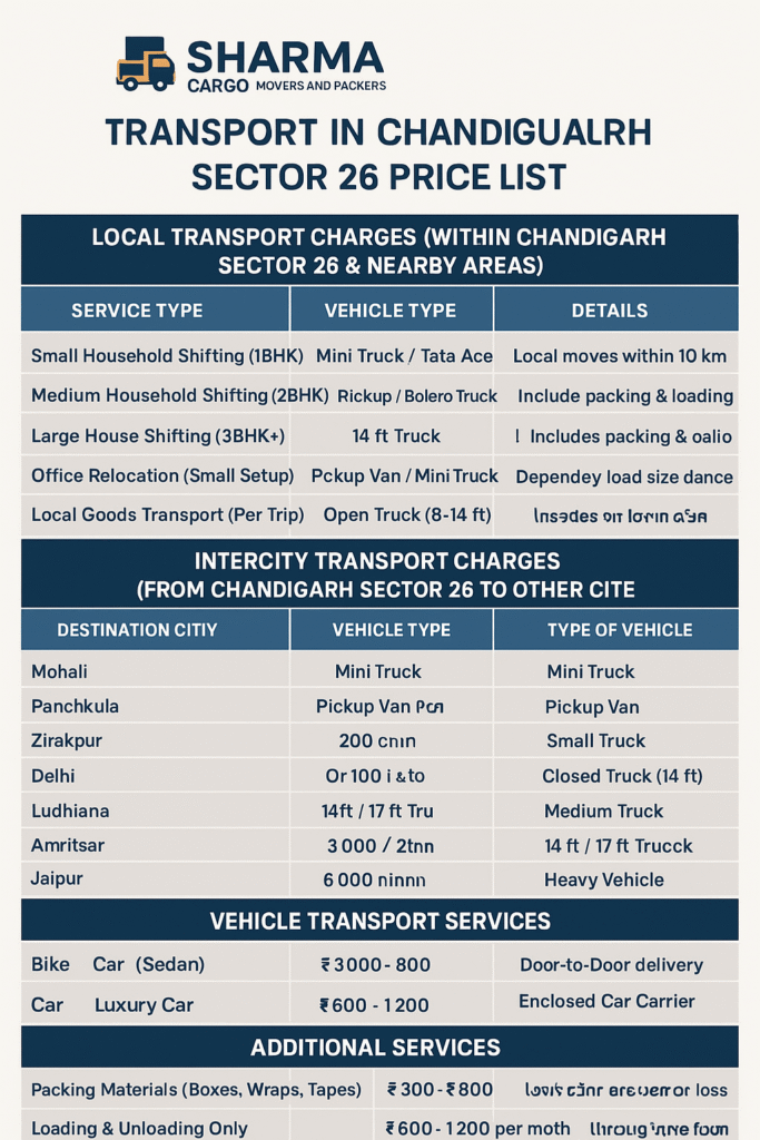 transport in Chandigarh sector 26 Price list (1)