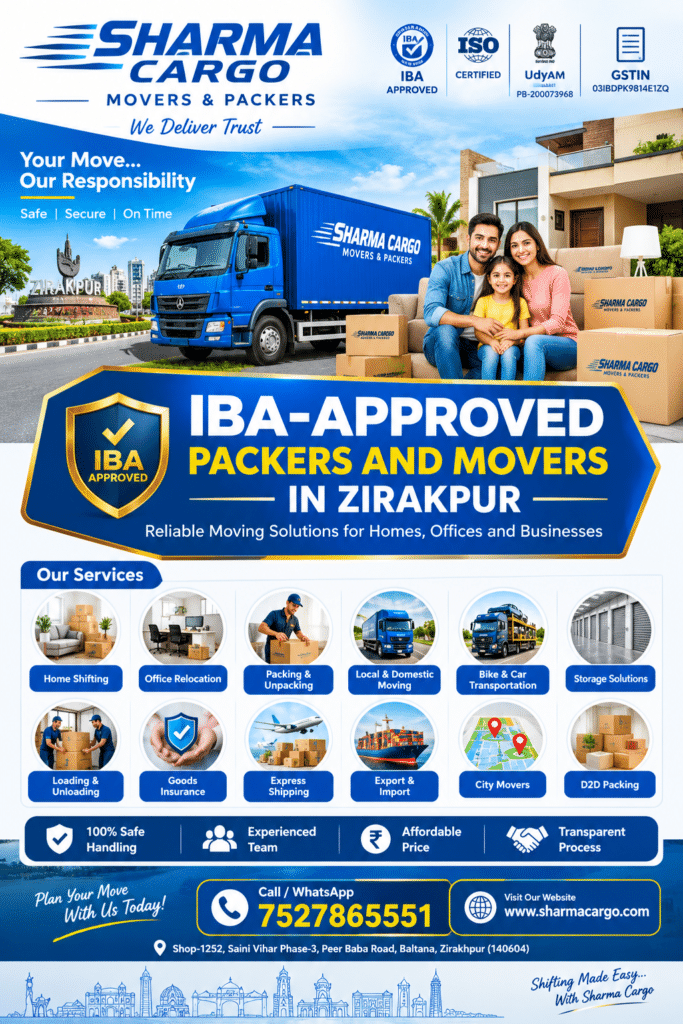 IBA-approved packers and movers in Zirakpur